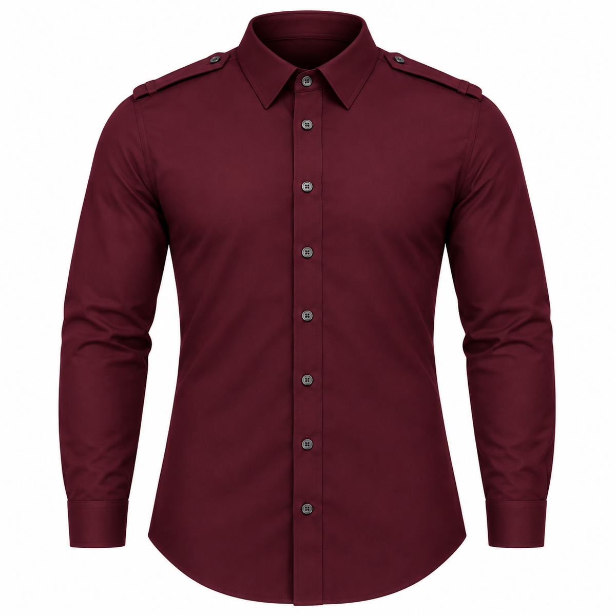 Le Faste Men's Long Sleeve Button-Up Shirt with Shoulder Tabs - Color: Burgundy, front view