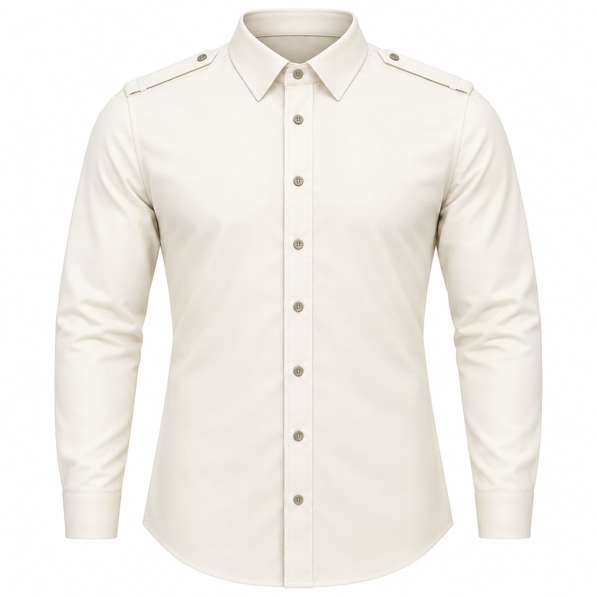 Le Faste Men's Long Sleeve Button-Up Shirt with Shoulder Tabs - Color: Cream, front view
