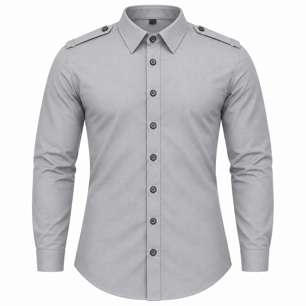 Le Faste Men's Long Sleeve Button-Up Shirt with Shoulder Tabs - Light Gray