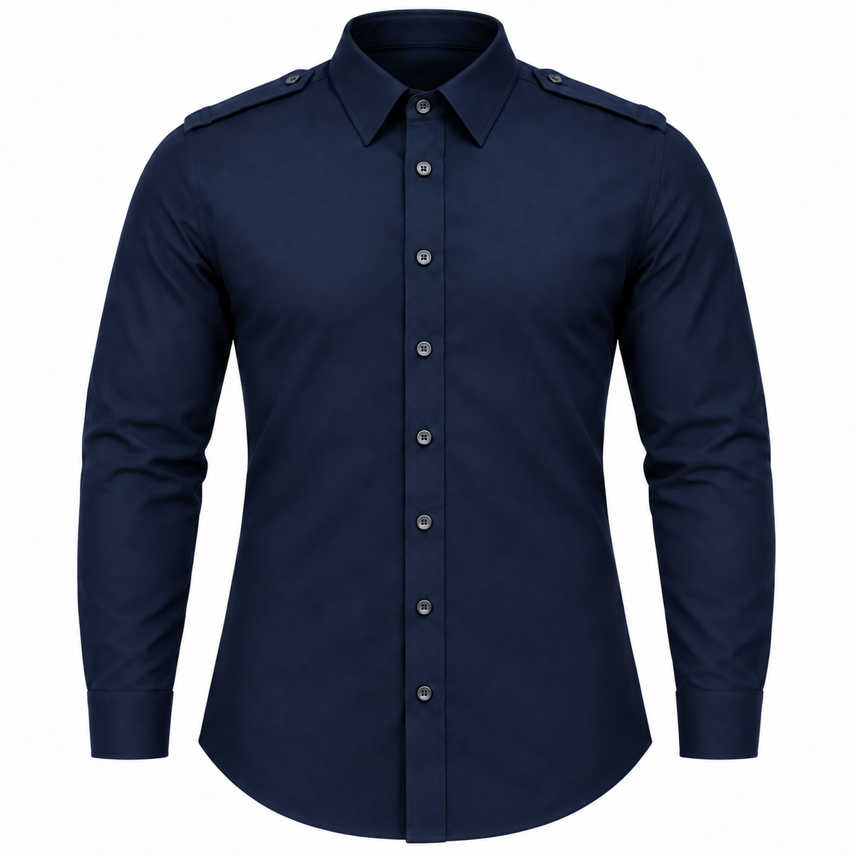 Le Faste Men's Long Sleeve Button-Up Shirt with Shoulder Tabs - Color: Navy, front view