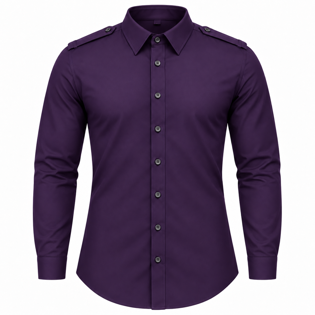 Le Faste Men's Long Sleeve Button-Up Shirt with Shoulder Tabs - Purple