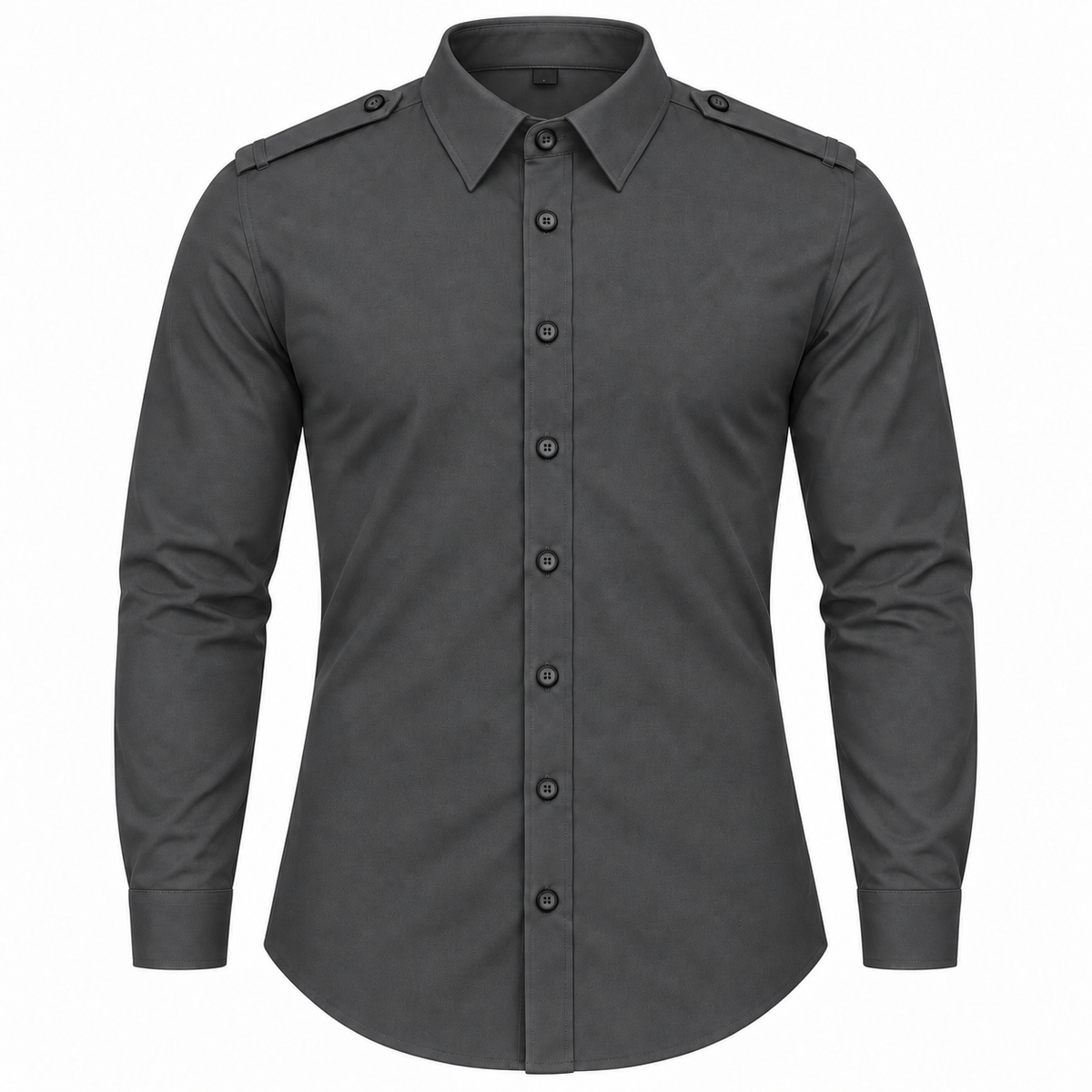 Le Faste Men's Long Sleeve Button-Up Shirt with Shoulder Tabs - Charcoal