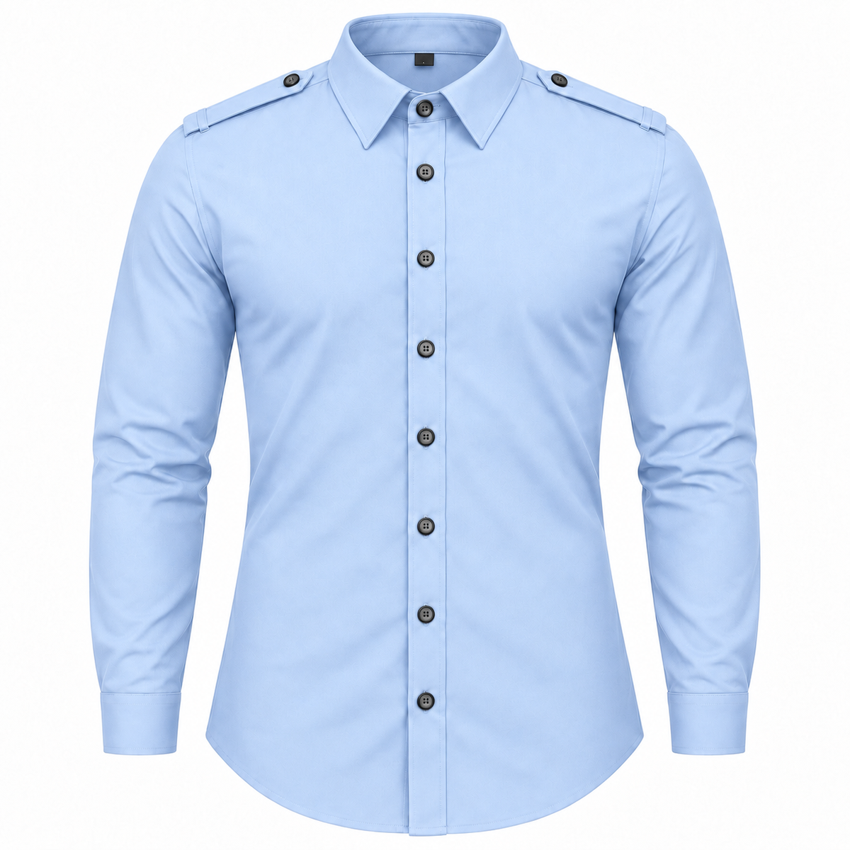 Le Faste Men's Long Sleeve Button-Up Shirt with Shoulder Tabs - Light Blue