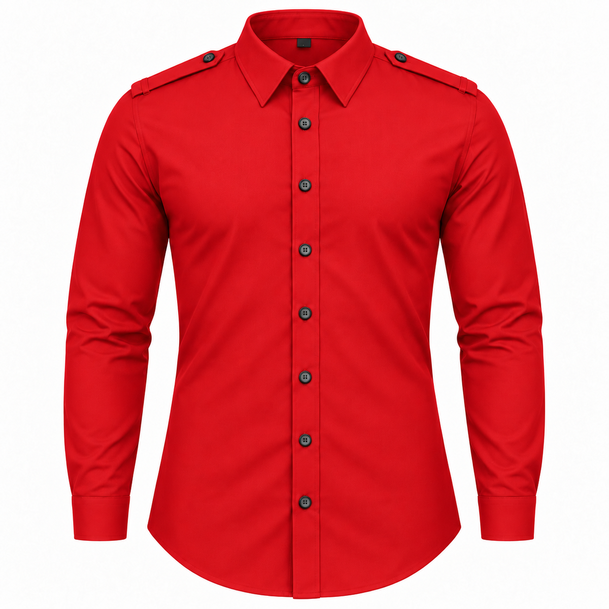Le Faste Men's Long Sleeve Button-Up Shirt with Shoulder Tabs - Red