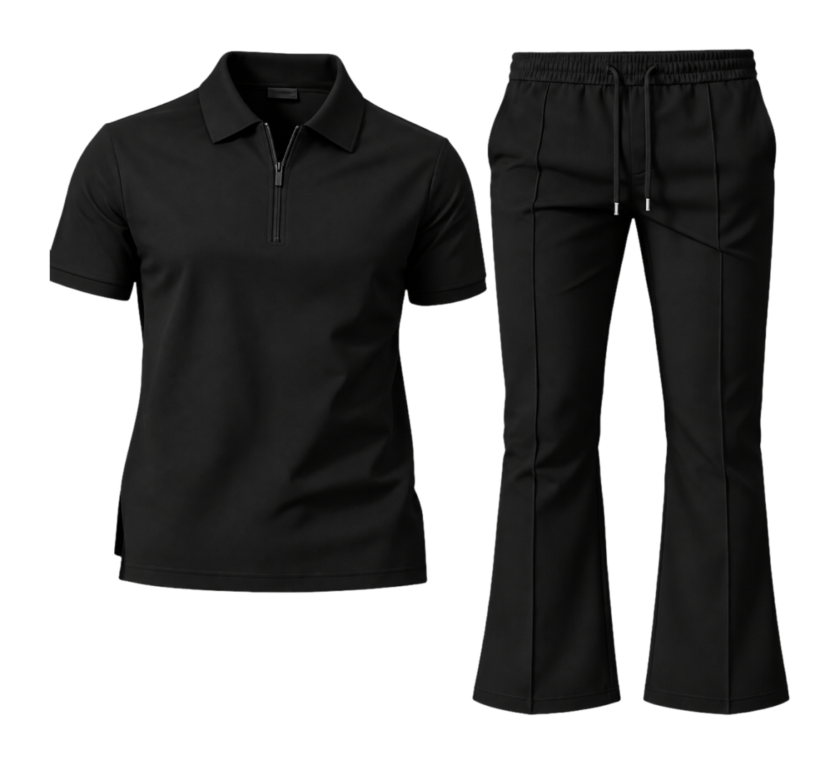Le Faste Men's Quarter-Zip Knit Polo and Flared Pants 2-Piece Set - Black