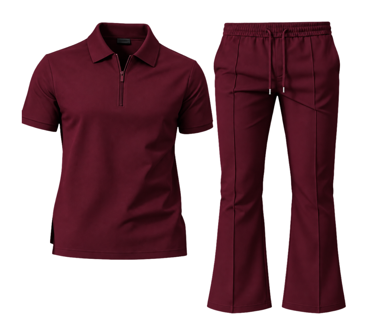Le Faste Men's Quarter-Zip Knit Polo and Flared Pants 2-Piece Set - Burgundy
