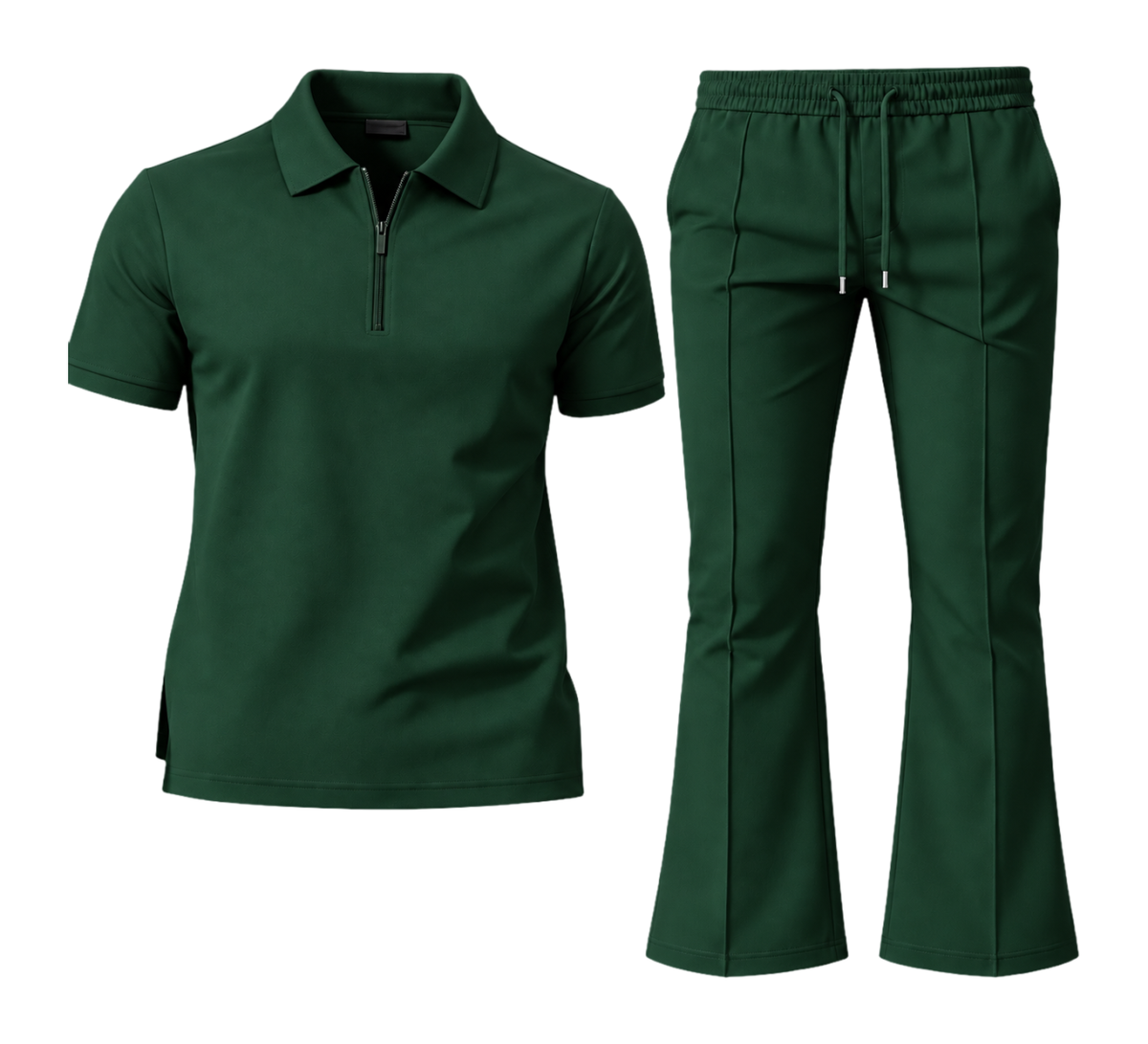 Le Faste Men's Quarter-Zip Knit Polo and Flared Pants 2-Piece Set - Dark Green
