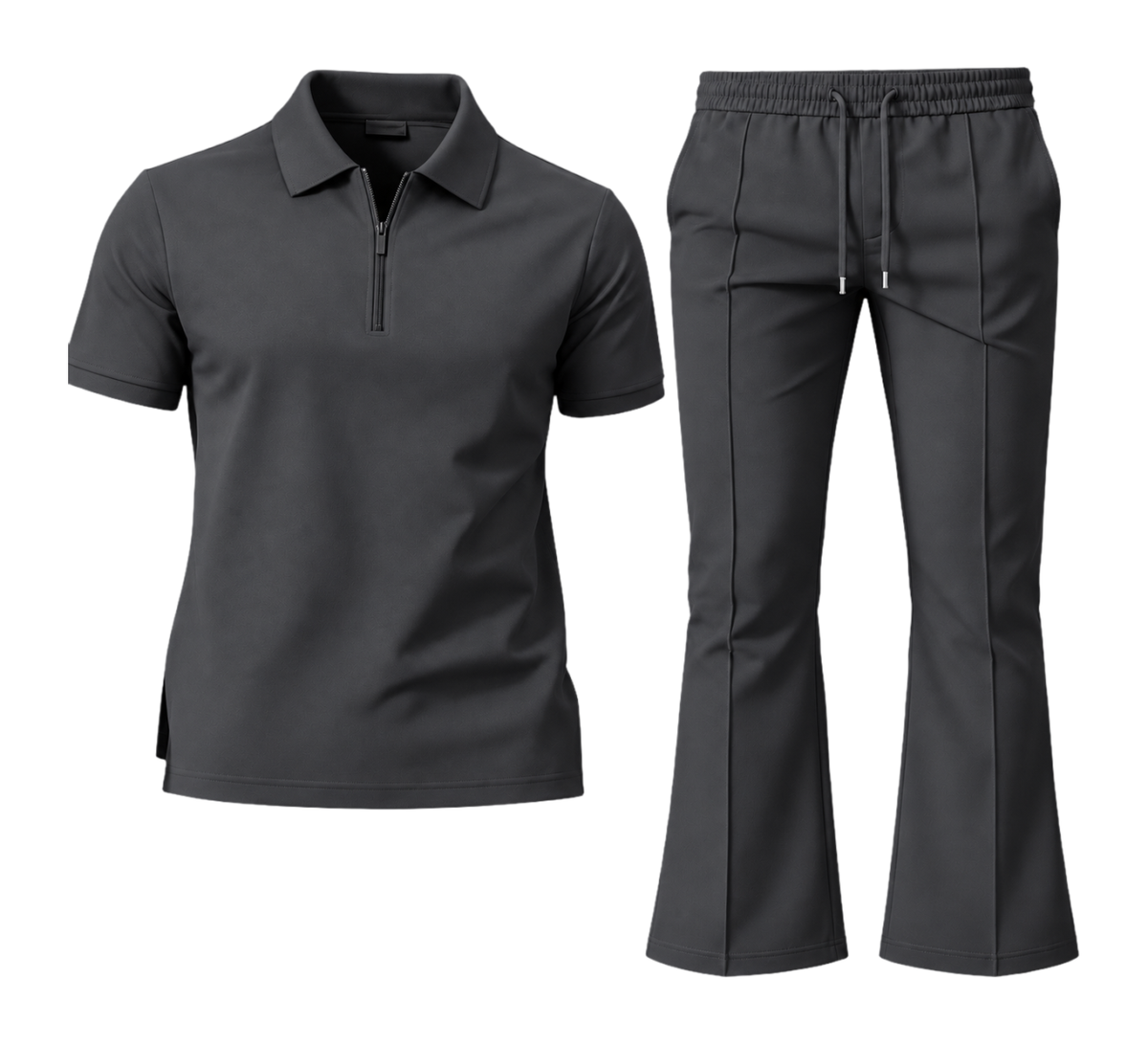 Le Faste Men's Quarter-Zip Knit Polo and Flared Pants 2-Piece Set - Gray