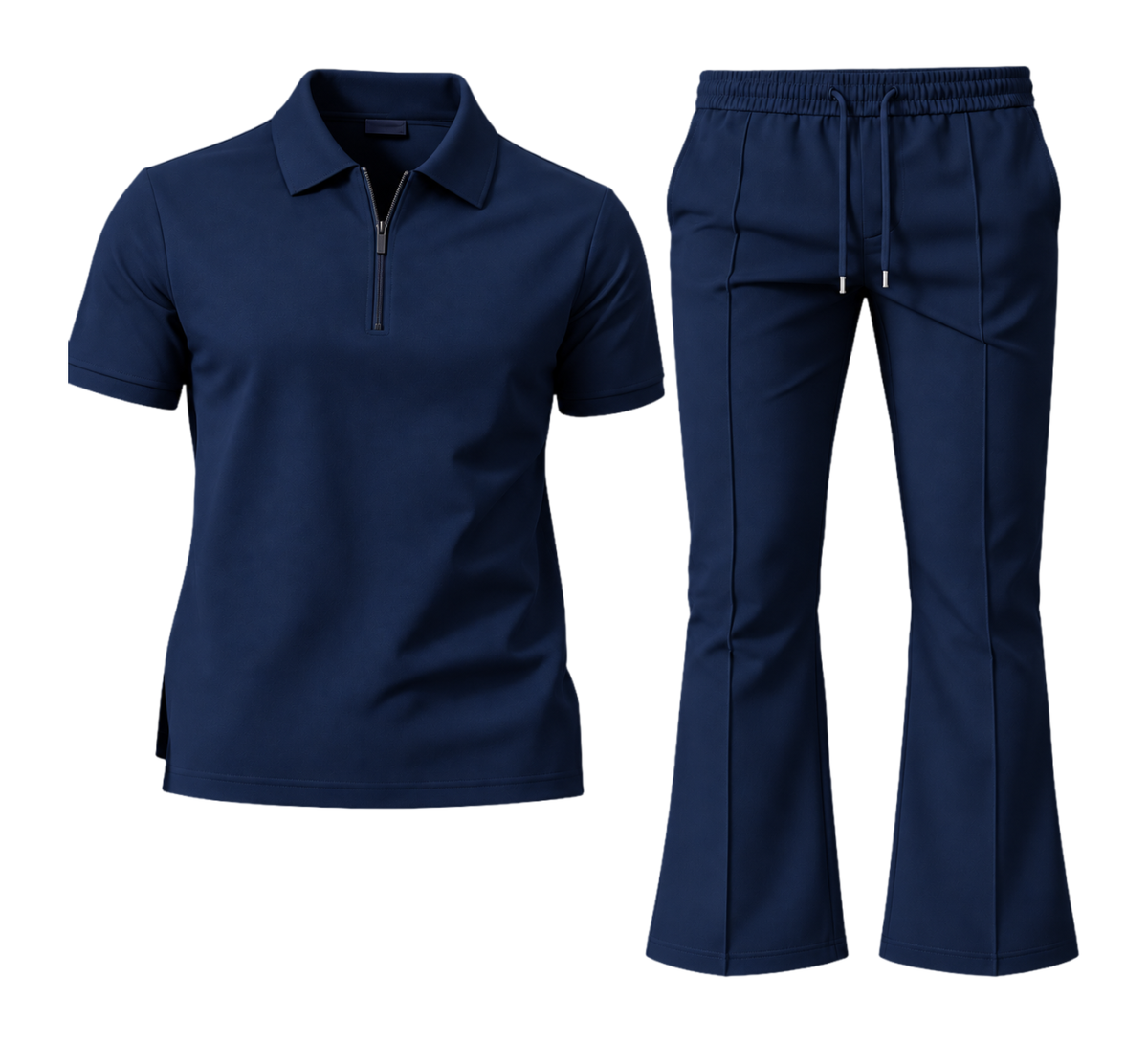 Le Faste Men's Quarter-Zip Knit Polo and Flared Pants 2-Piece Set - Navy