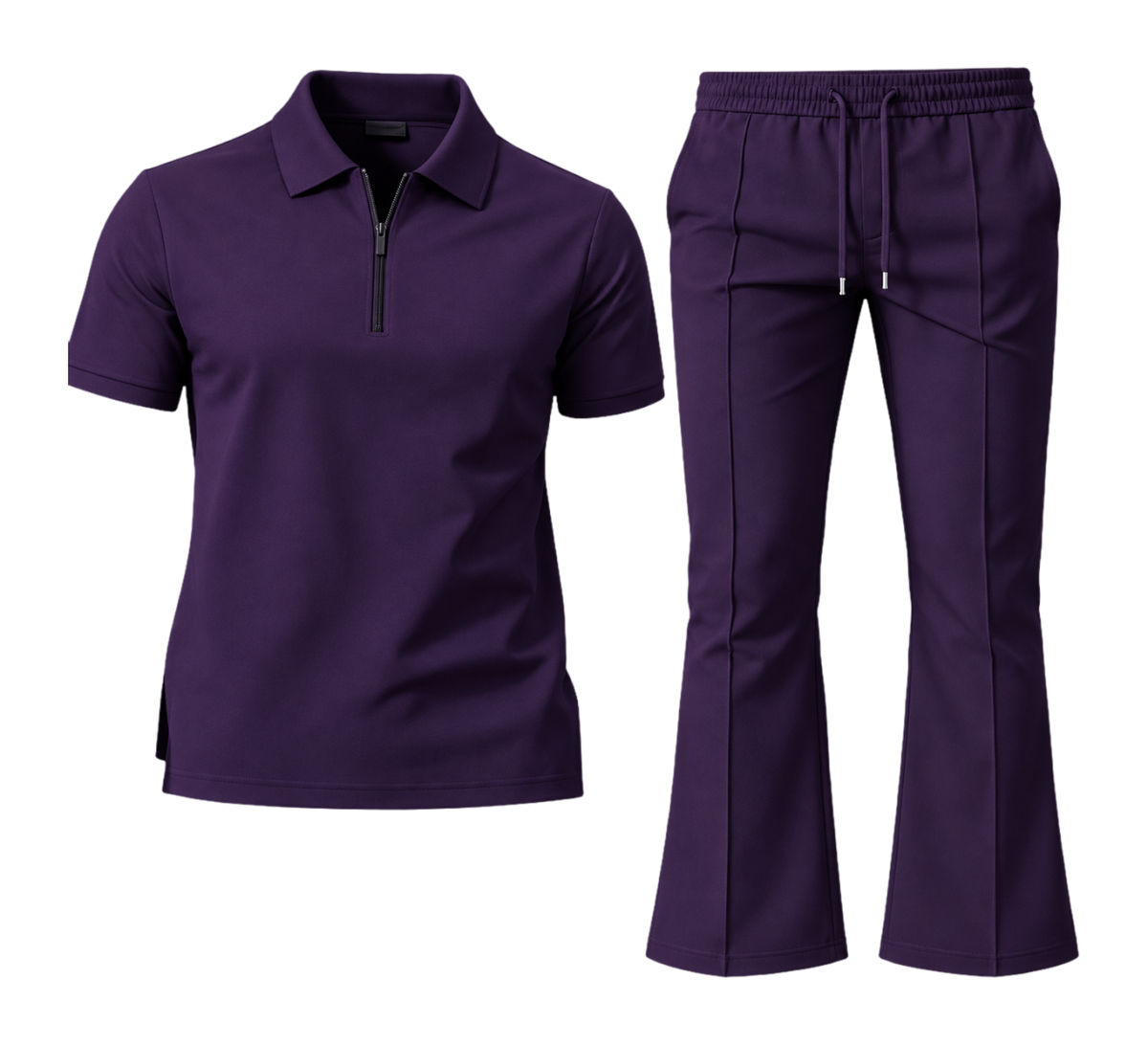 Le Faste Men's Quarter-Zip Knit Polo and Flared Pants 2-Piece Set - Purple