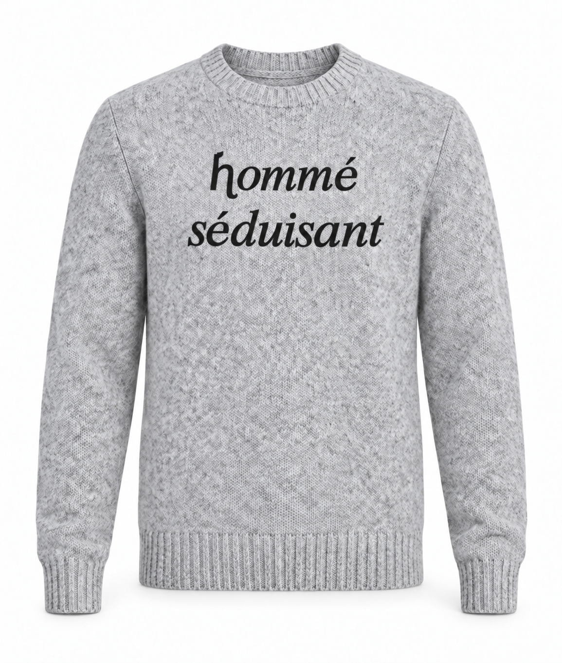 Le Faste Men's Hommé Séduisant Script Crewneck Knit Sweater - Light Gray