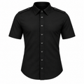Le Faste Men's Short Sleeve Button-Up Shirt with Shoulder Tabs - Color: Black, front view