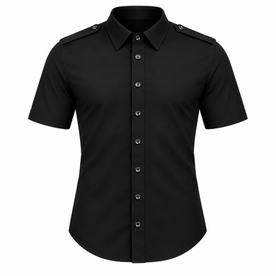 Le Faste Men's Short Sleeve Button-Up Shirt with Shoulder Tabs