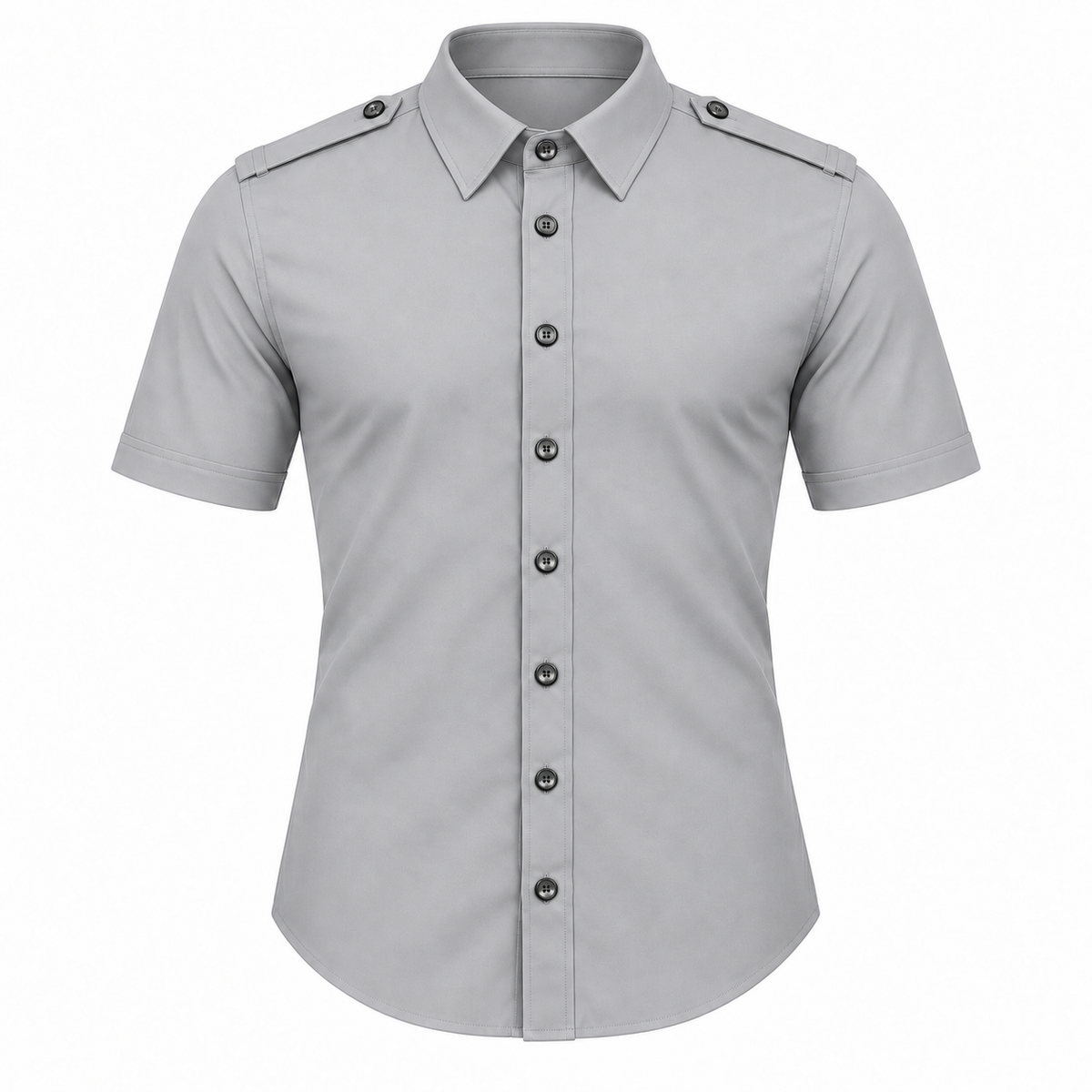 Le Faste Men's Short Sleeve Button-Up Shirt with Shoulder Tabs - Light Gray