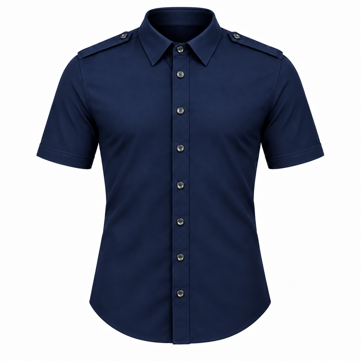 Le Faste Men's Short Sleeve Button-Up Shirt with Shoulder Tabs - Color: Navy, front view