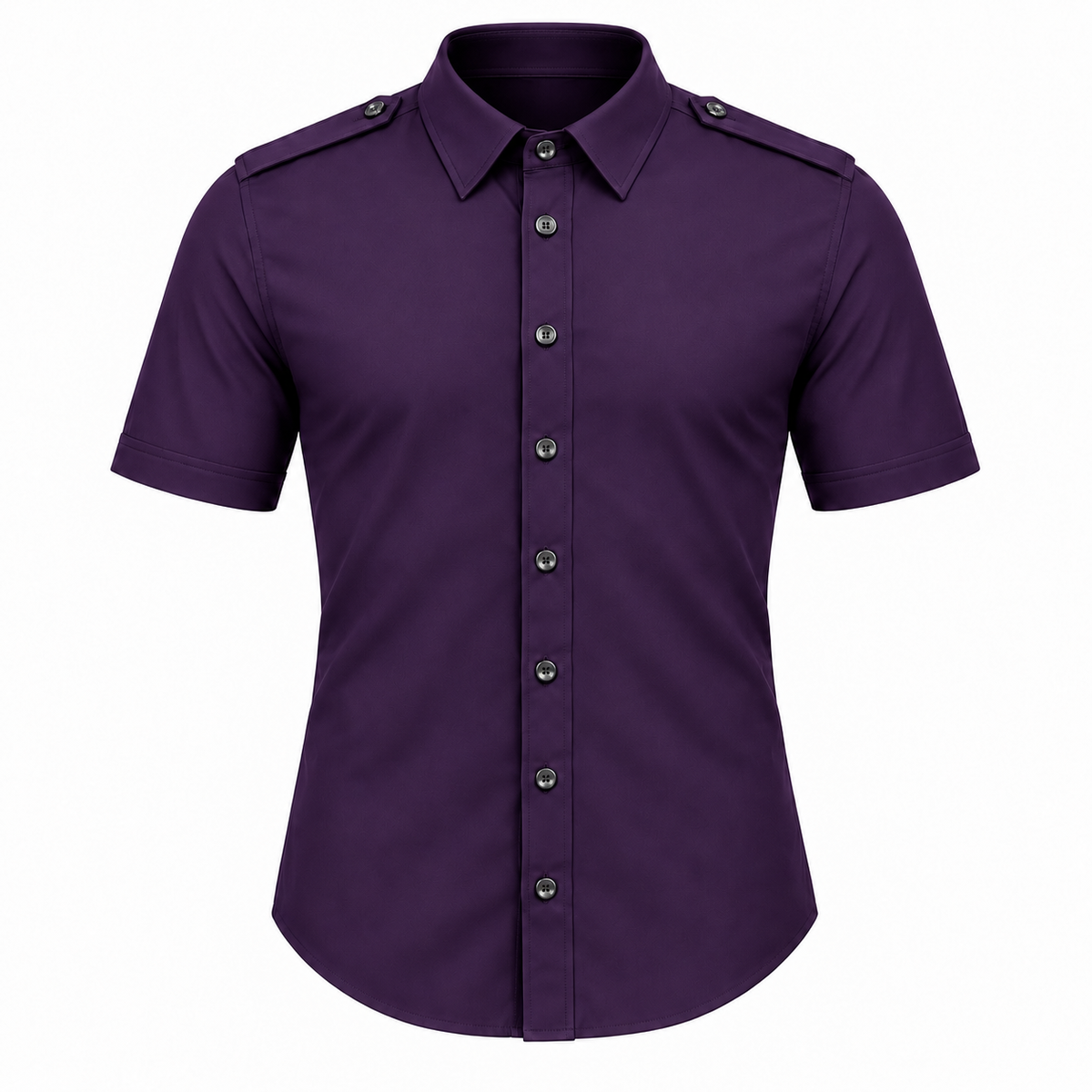 Le Faste Men's Short Sleeve Button-Up Shirt with Shoulder Tabs - Purple
