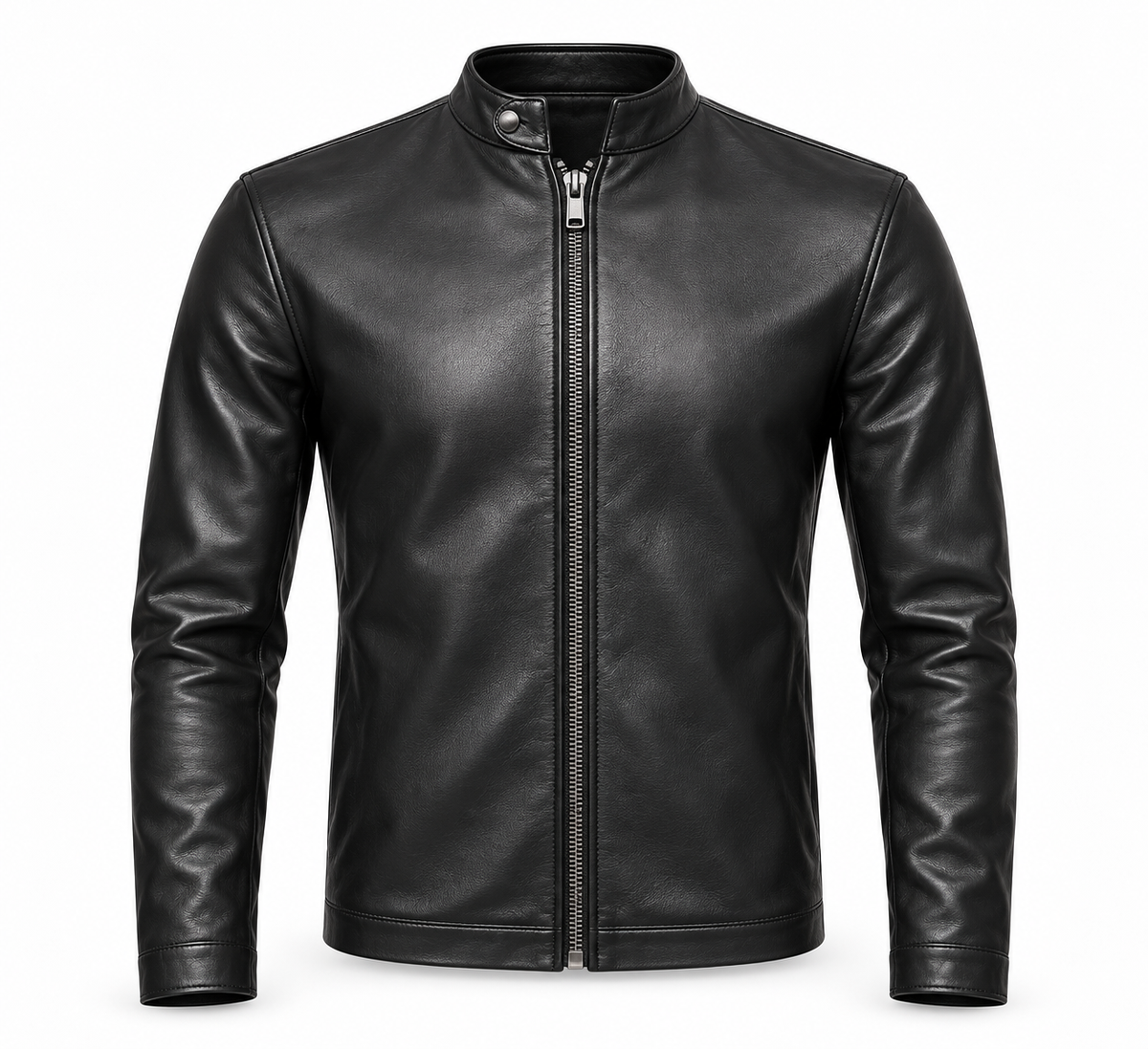 Genuine cowhide leather café racer moto jacket in black