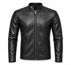 Le Faste Men's Genuine Cowhide Leather Café Racer Moto Jacket - Black