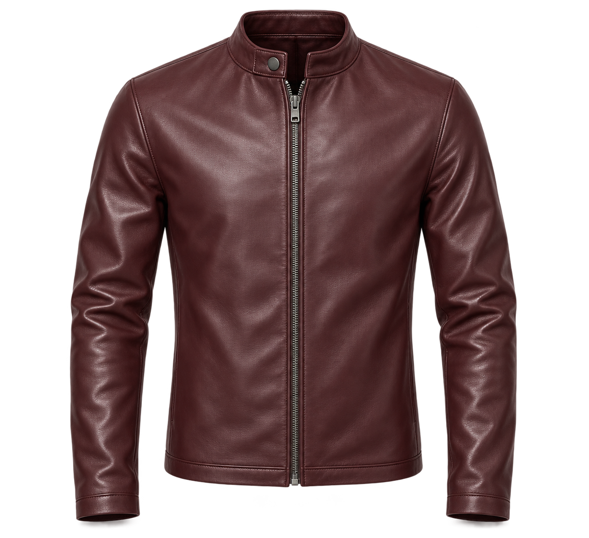 Le Faste Men's Genuine Cowhide Leather Café Racer Moto Jacket - Burgundy