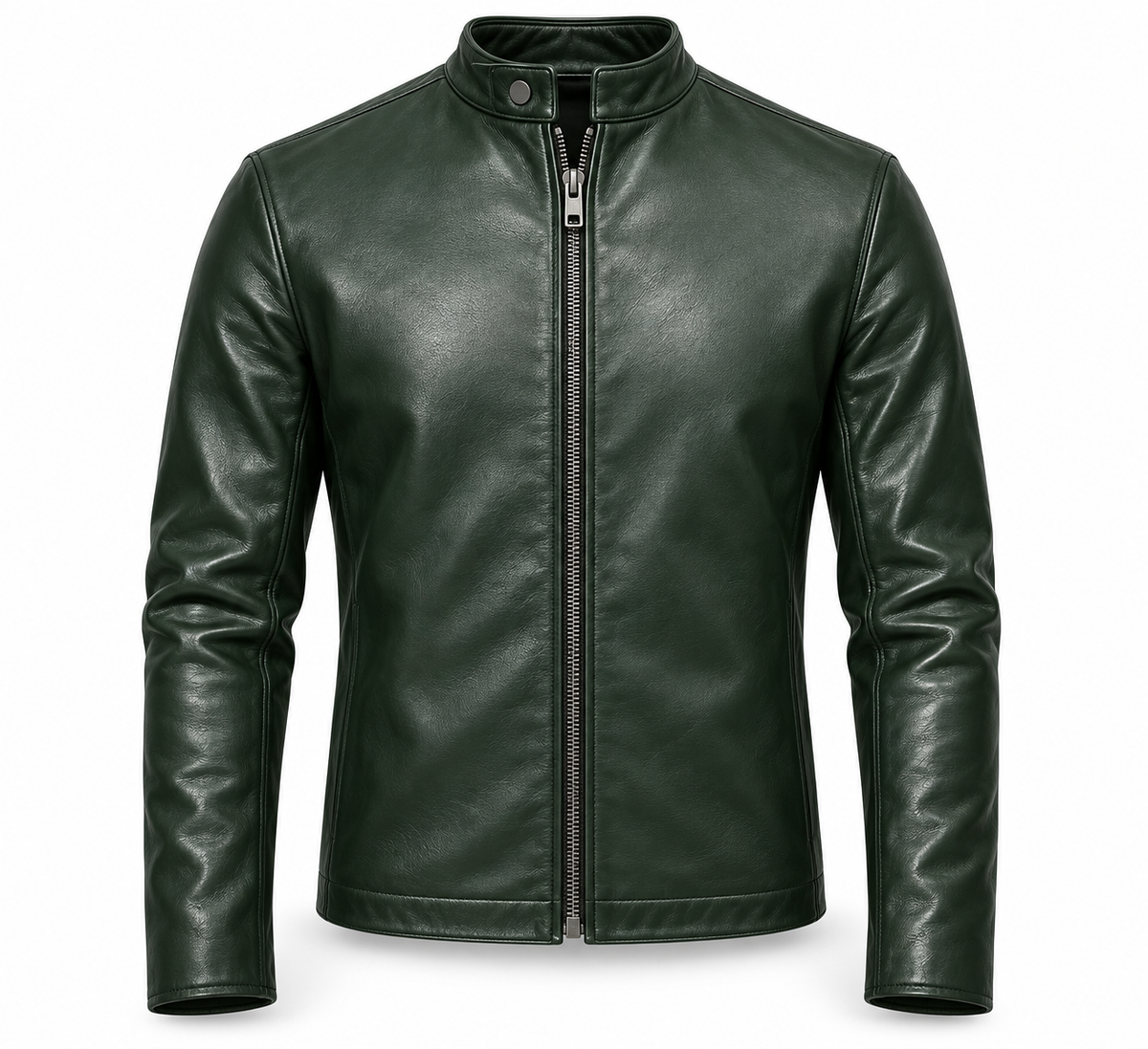 Le Faste Men's Genuine Cowhide Leather Café Racer Moto Jacket - Dark Green