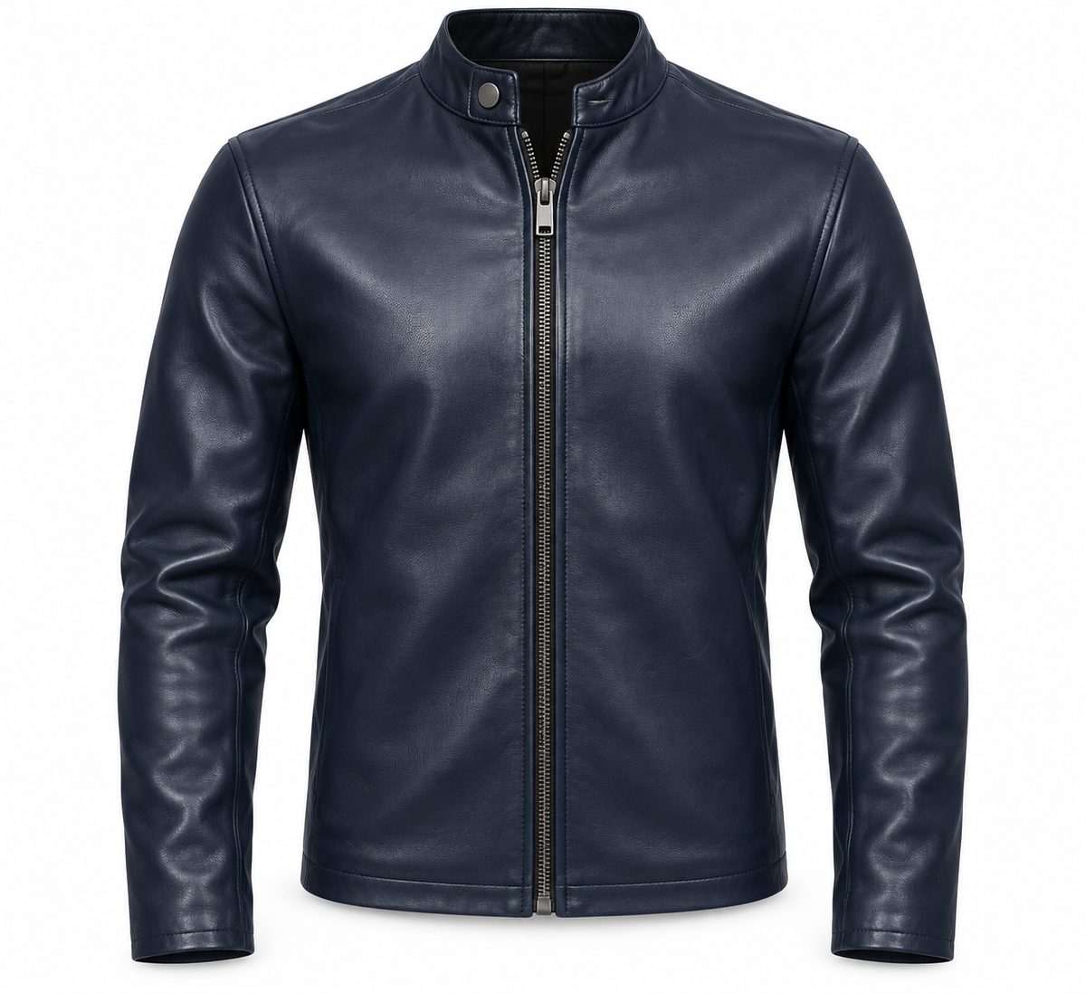 Le Faste Men's Genuine Cowhide Leather Café Racer Moto Jacket - Navy
