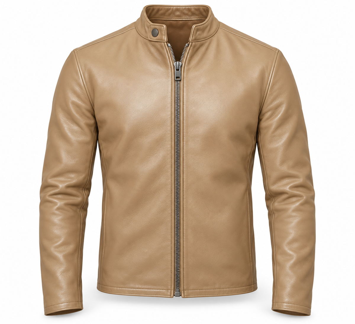 Le Faste Men's Genuine Cowhide Leather Café Racer Moto Jacket - Tan