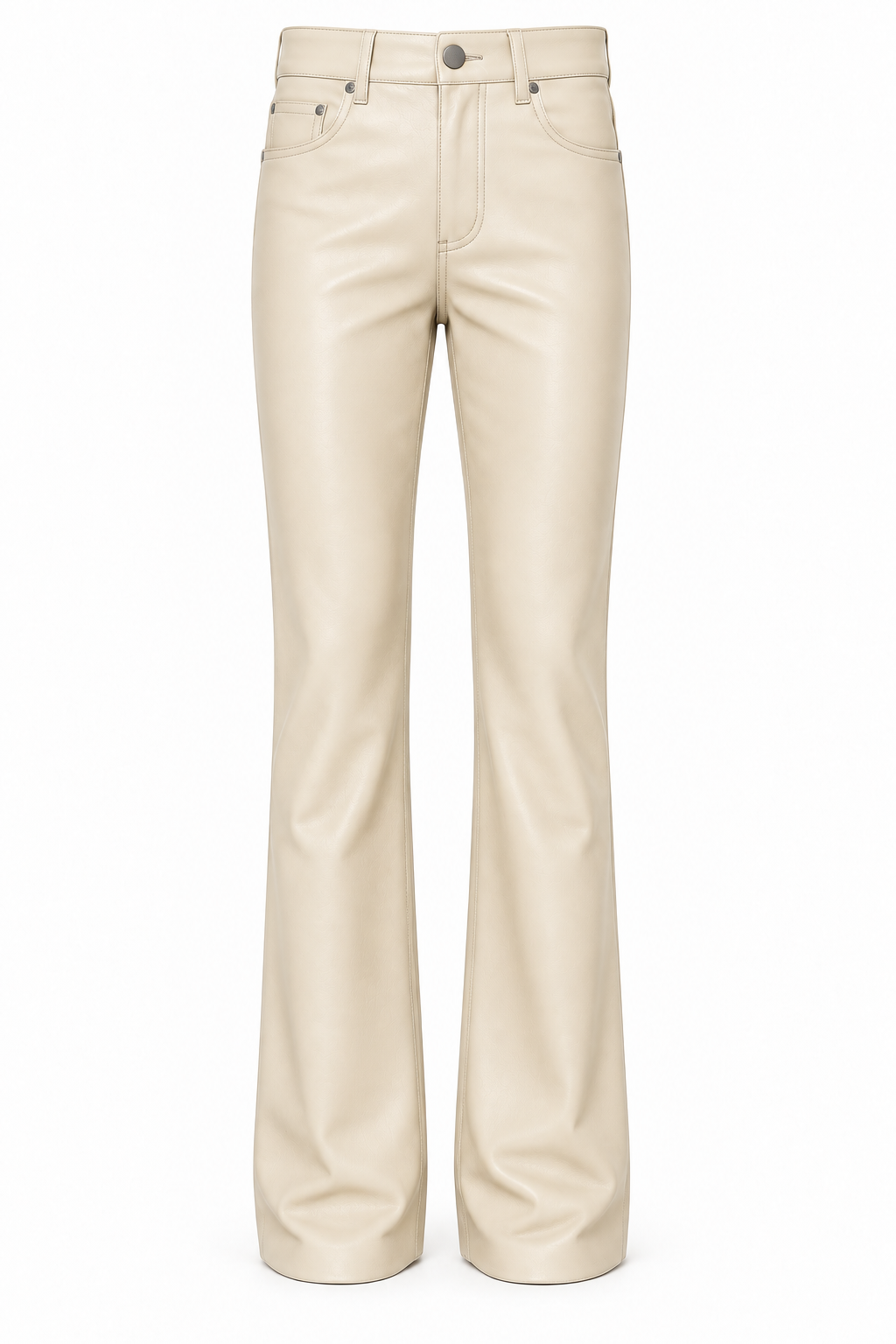 Le Faste Men's Genuine Cowhide Leather Flared Bootcut Pants - Cream