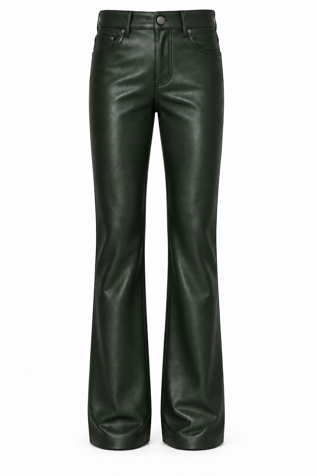 Le Faste Men's Genuine Cowhide Leather Flared Bootcut Pants - Dark Green