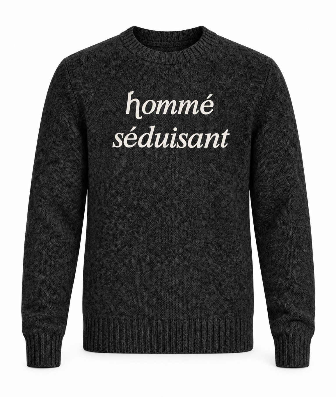 Le Faste Men's Hommé Séduisant Script Crewneck Knit Sweater - Black