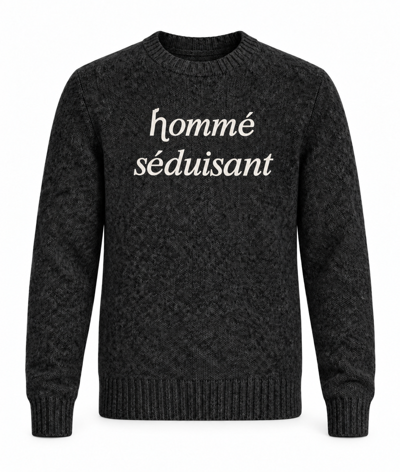 Le Faste Men's Hommé Séduisant Script Crewneck Knit Sweater - Black