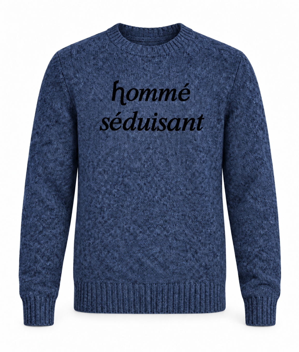 Le Faste Men's Hommé Séduisant Script Crewneck Knit Sweater - Blue