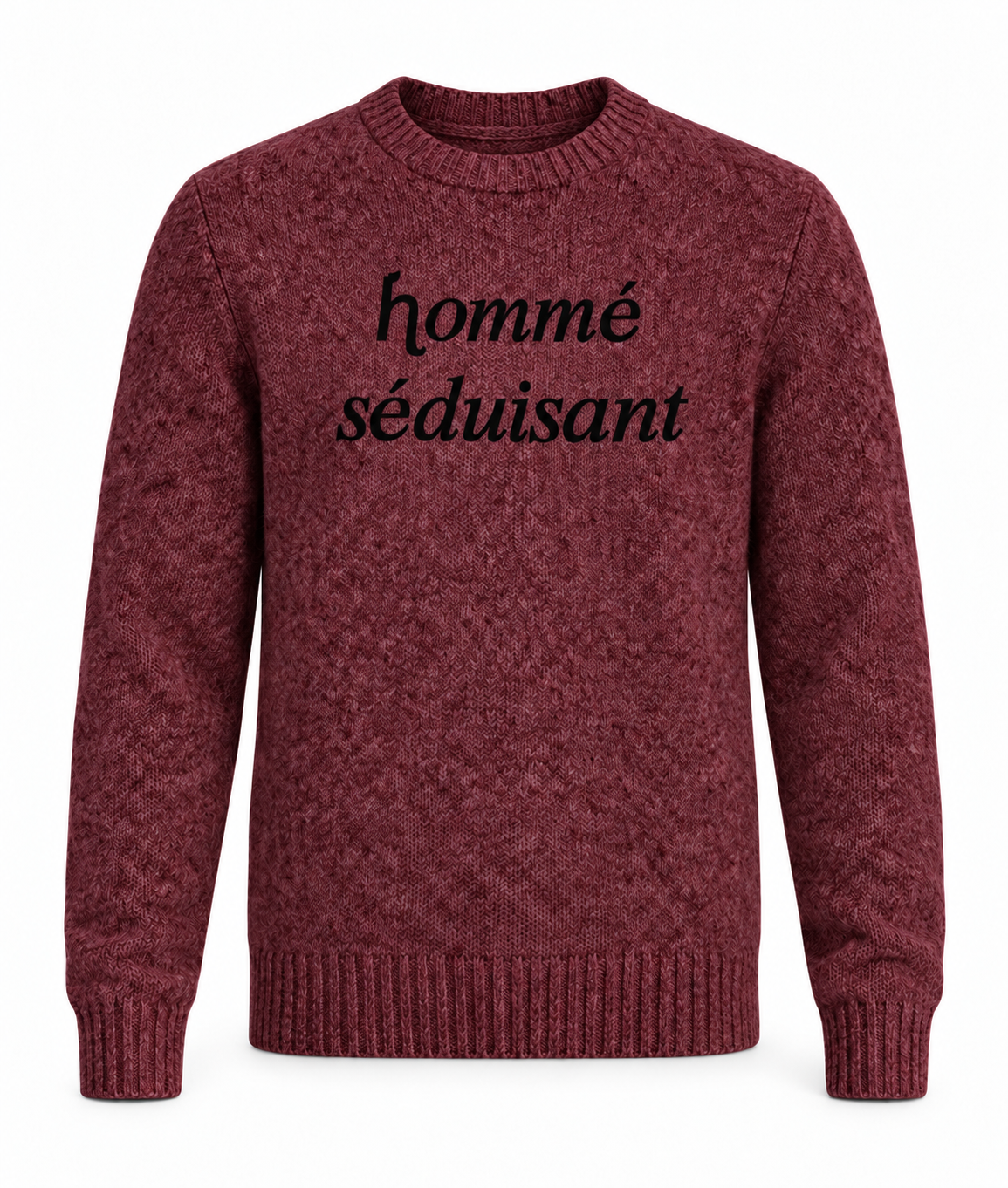 Le Faste Men's Hommé Séduisant Script Crewneck Knit Sweater - Burgundy