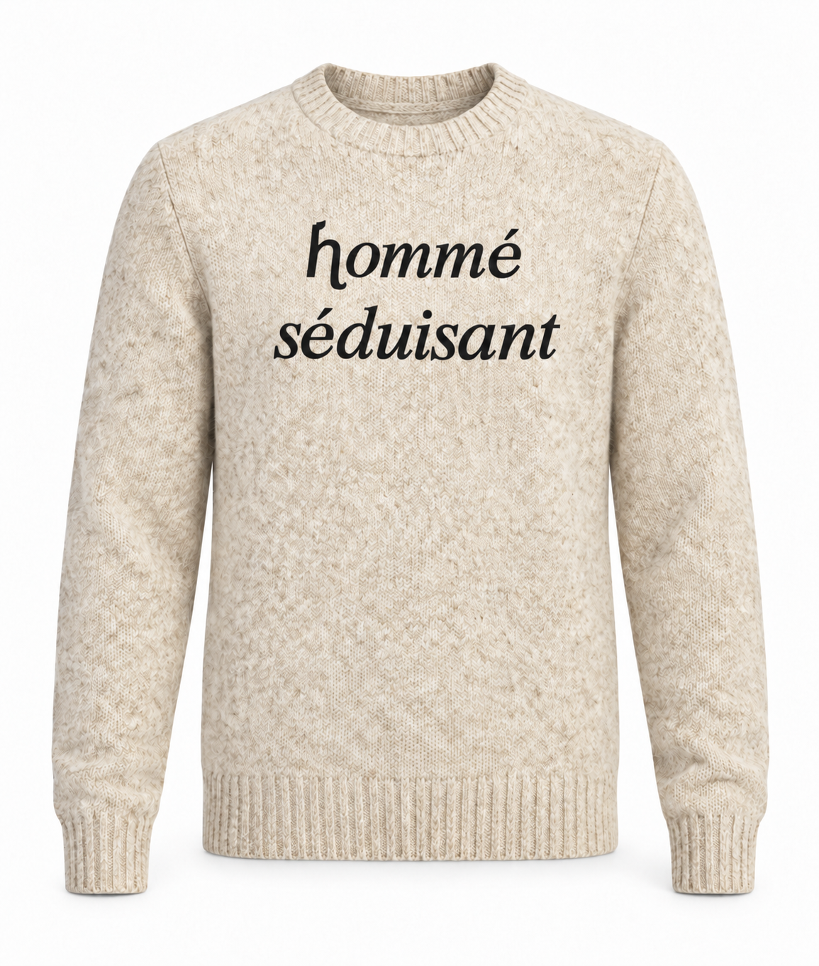 Le Faste Men's Hommé Séduisant Script Crewneck Knit Sweater - Cream