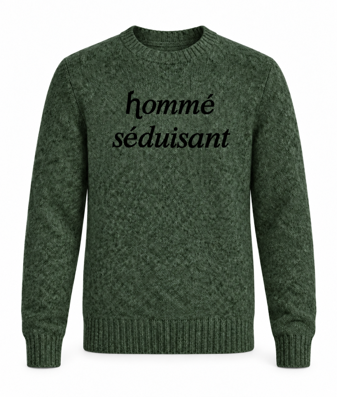 Le Faste Men's Hommé Séduisant Script Crewneck Knit Sweater - Dark Green