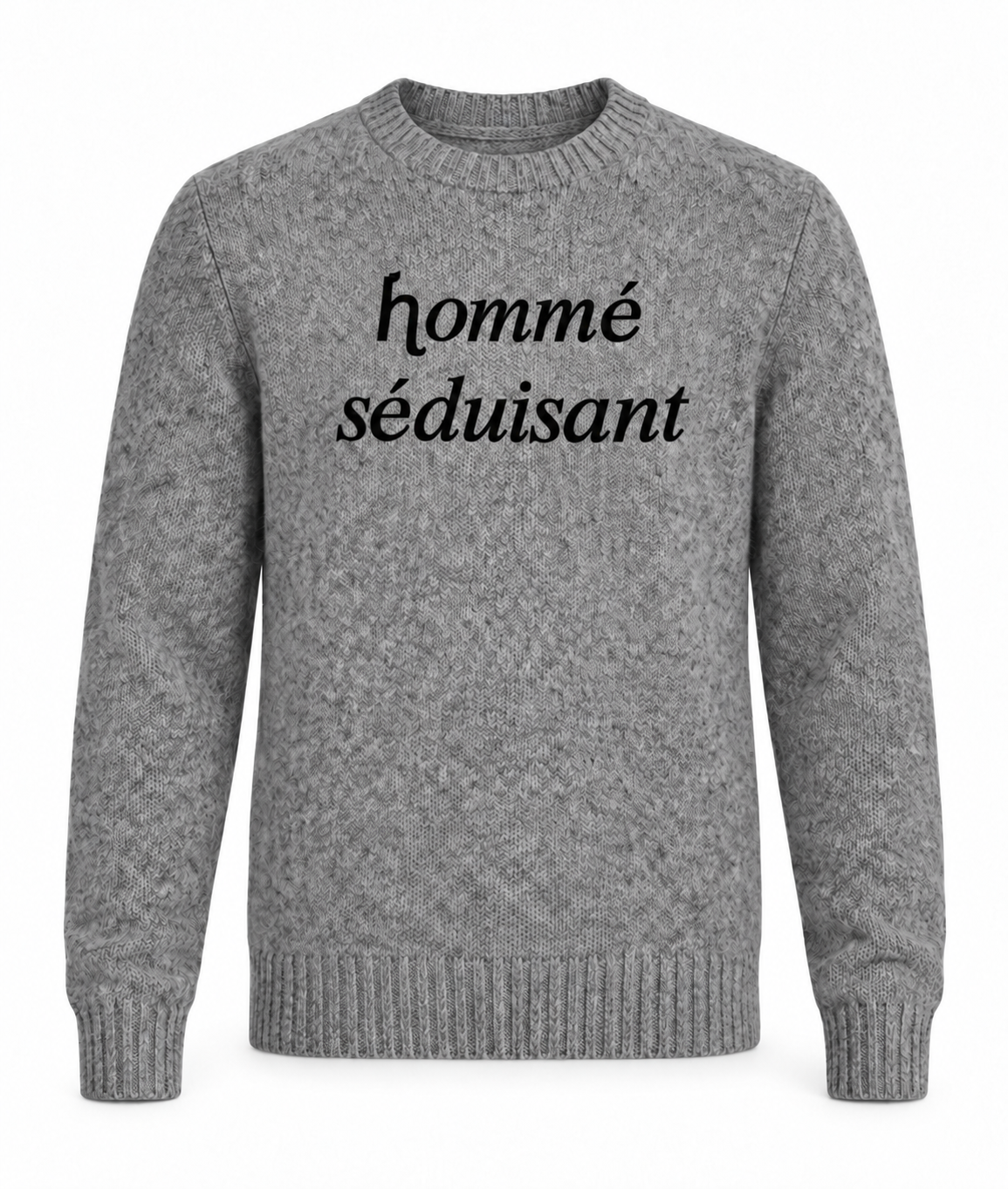 Le Faste Men's Hommé Séduisant Script Crewneck Knit Sweater - Gray