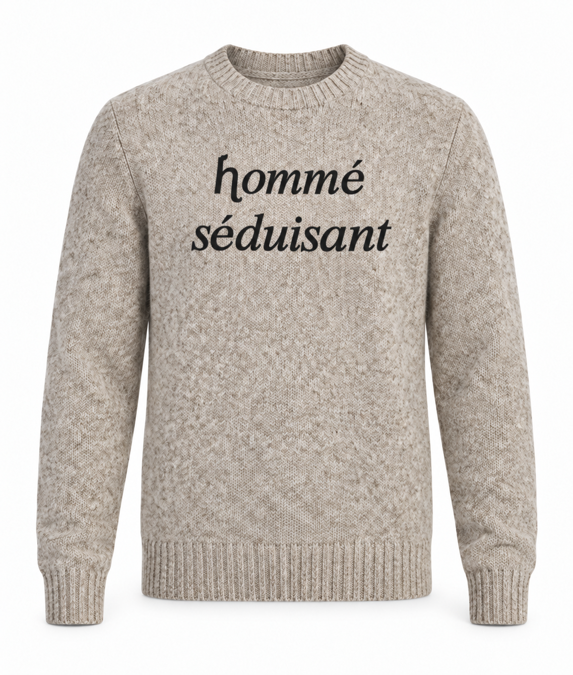 Le Faste Men's Hommé Séduisant Script Crewneck Knit Sweater - Oatmeal