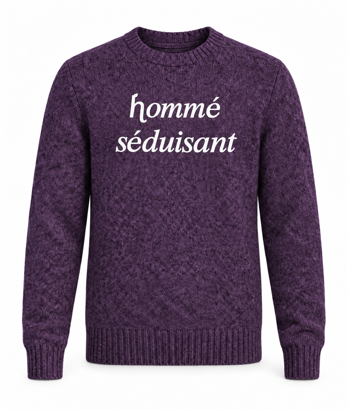 Le Faste Men's Hommé Séduisant Script Crewneck Knit Sweater - Purple