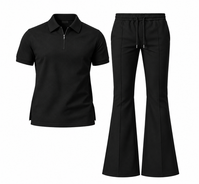 Le Faste Men's Quarter-Zip Knit Polo and Flared Pants 2-Piece Set