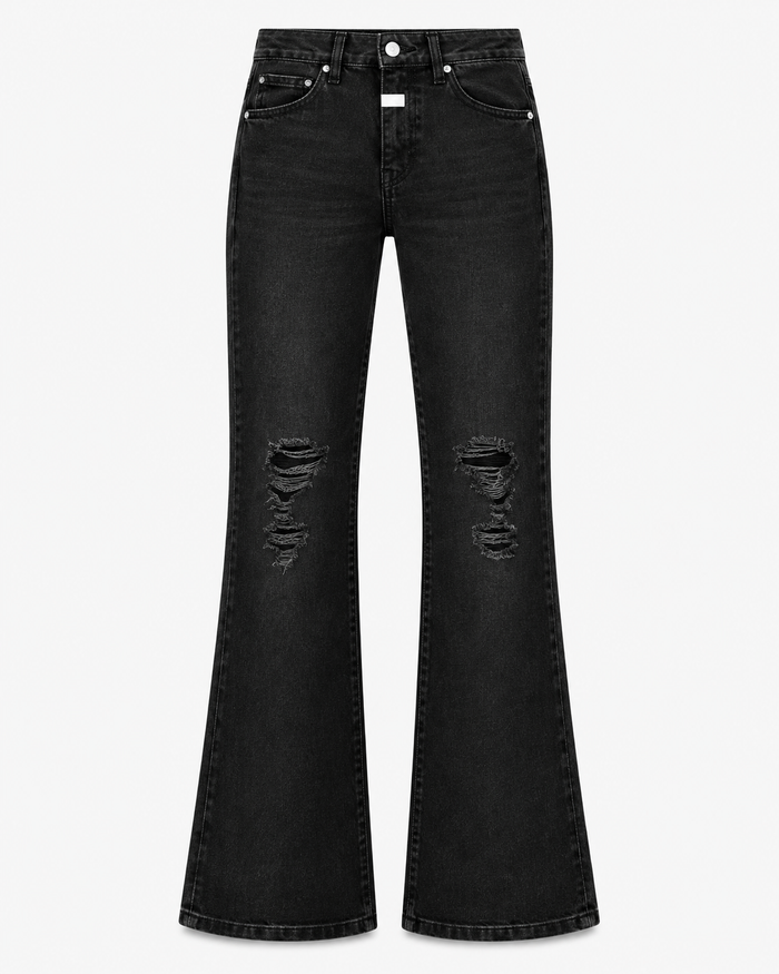 Le Faste Men's Ripped Bootcut Jeans with White Fly Detail
